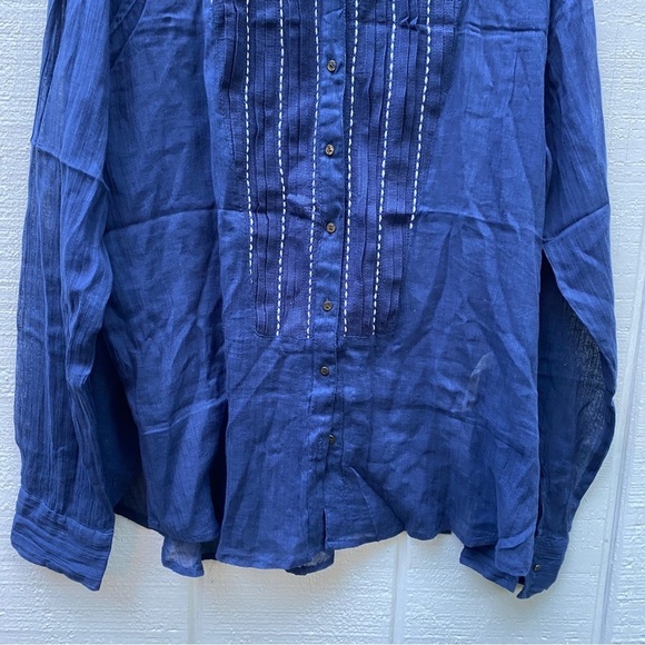 Free People One XS Navy Blue Button Front Sheer Long Sleeve Top - Picture 5 of 9